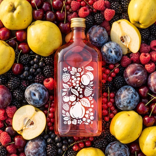 Sticlă tip ploscă 500 ml cu capac și imprimeu „Fructe”, model 2 - 6