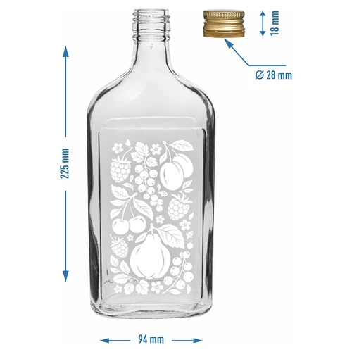 Sticlă tip ploscă 500 ml cu capac și imprimeu „Fructe”, model 2 - 5