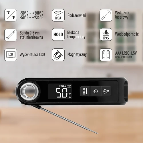 Termometru de bucătărie cu infraroșu, compact, cu sondă pliabilă - 8