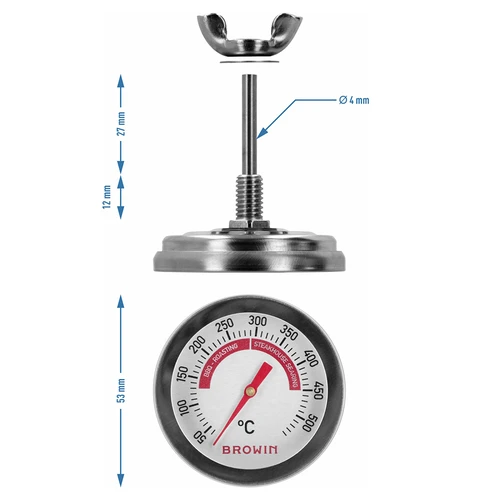 Termometru pentru grătar și BBQ, de la 50 la +500°C, bimetalic, 5,3cm - 7