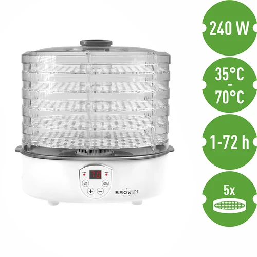 Uscător pentru ciuperci, fructe, legume și ierburi cu reglare temp, 240W, transparent - 7