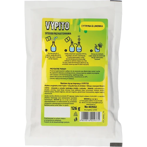 VYPITO 12%, plic pentru 18 băuturi - Lămâie & lime, 126 g - 2