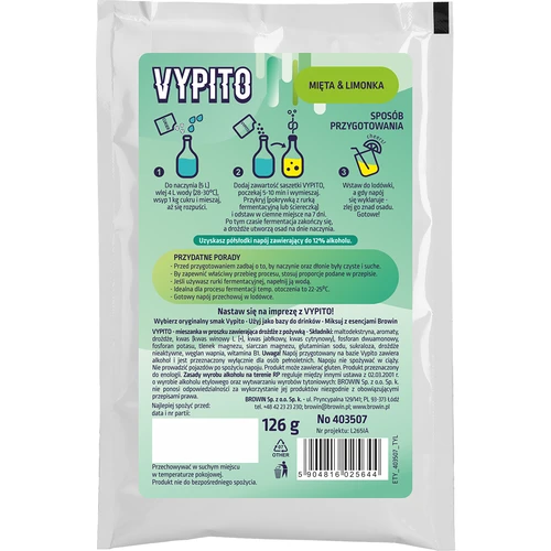 VYPITO 12%, plic pentru 18 cocktailuri – Mentă-Limetă, 126 g - 2