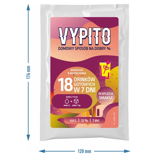 VYPITO 12%, plic pentru 18 drinkuri – Fructul pasiunii-Piersică, 126 g - 2
